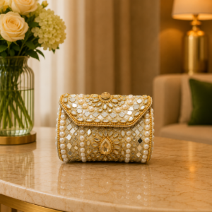 Kundan Pearl Miniature Bag Round