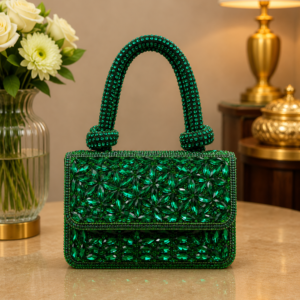 Bottle Green Crystal Clutch
