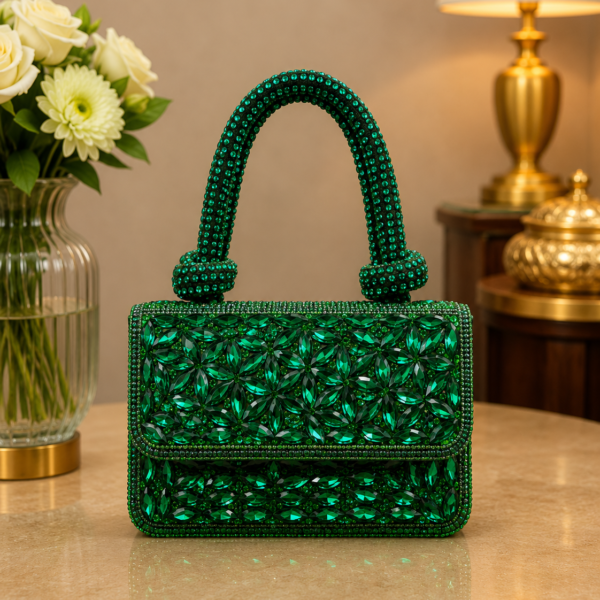 Bottle Green Crystal Clutch