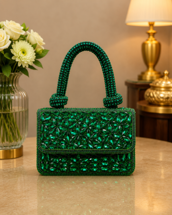 Bottle Green Crystal Clutch