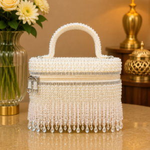 Front Zip Handbag White Tassel