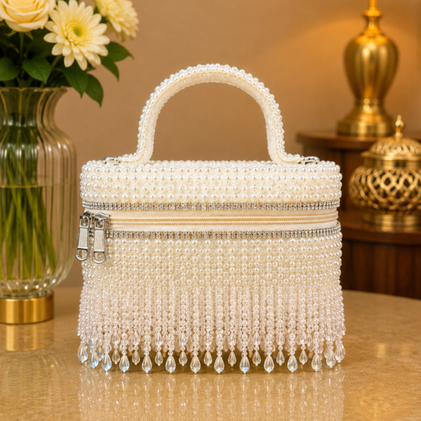 Front Zip Handbag White Tassel