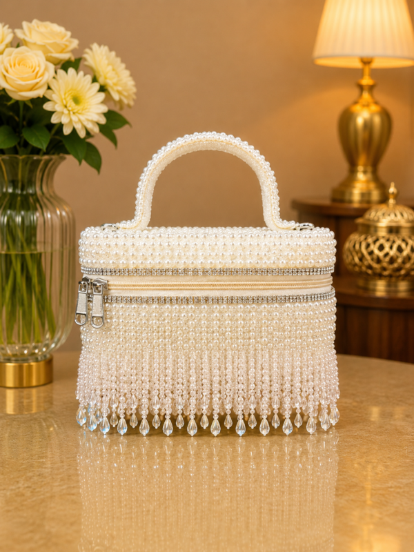 Front Zip Handbag White Tassel