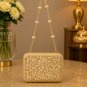 Crystal Handbag Pearl String Golden