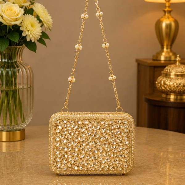 Crystal Handbag Pearl String Golden