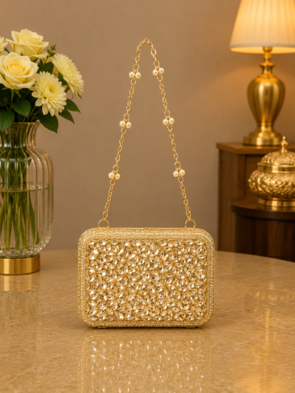 Crystal Handbag Pearl String Golden