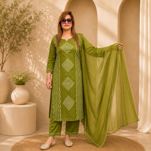 Mustard Geometric Print Suit Set