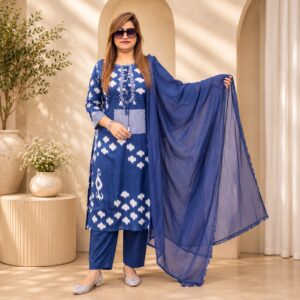 Blue Ikat Print Suit Set