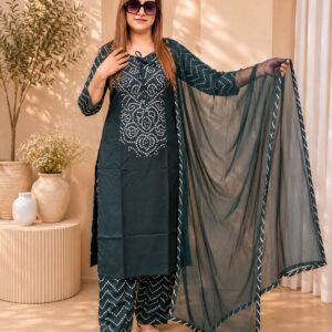 Dark Green Bandhani Style Suit Set