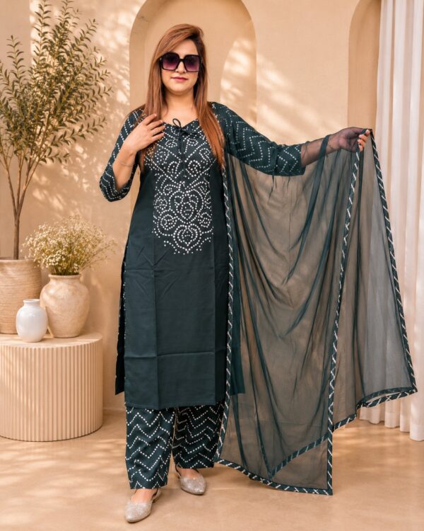 Dark Green Bandhani Style Suit Set