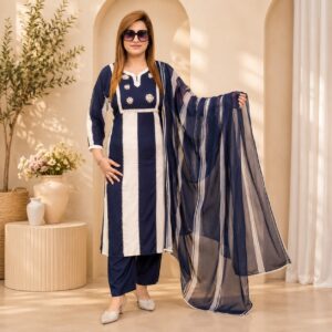 Navy White Stripe Suit Set