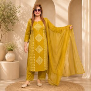 Mustard Geometric Print Suit Set
