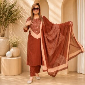 Rust Geometric Dupatta Suit Set