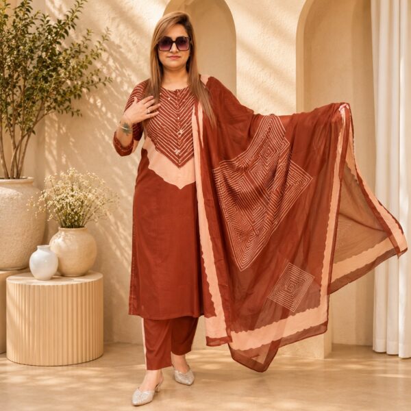 Rust Geometric Dupatta Suit Set