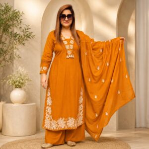 Mustard Floral Embroidered Suit Set