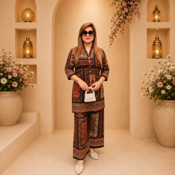 Brown Heritage Print Cotton Co-ord Set | The Attractive Attire