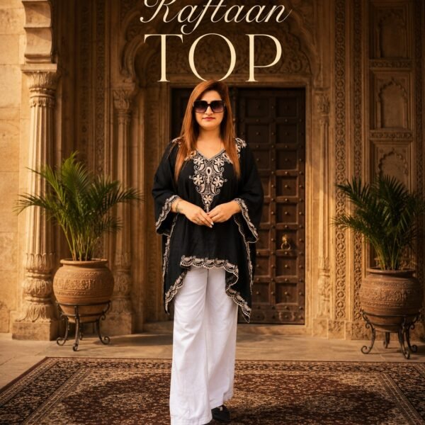 Black Embroidered Kaftaan Top | The Attractive Attire