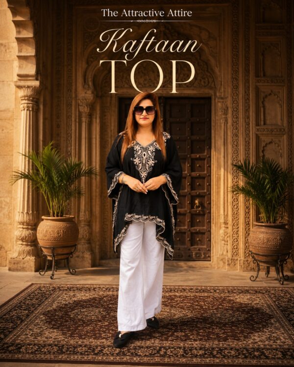 Black Embroidered Kaftaan Top | The Attractive Attire