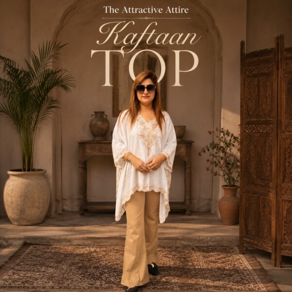 Ivory White Embroidered Kaftaan Top | The Attractive Attire