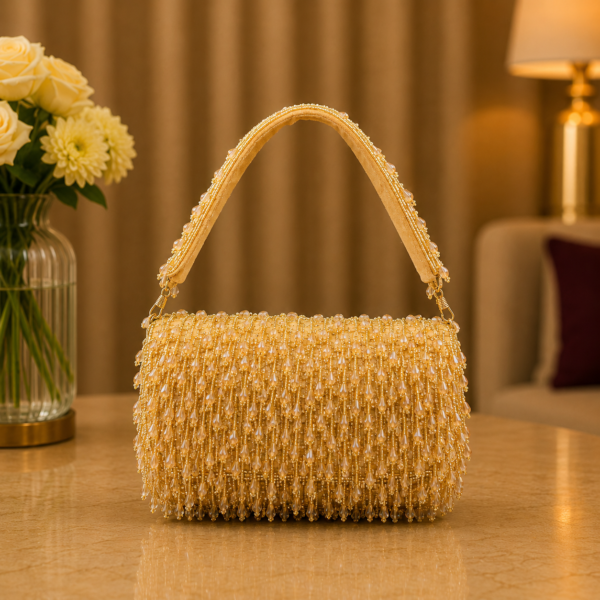 Golden Fringe Beaded Shoulder Bag