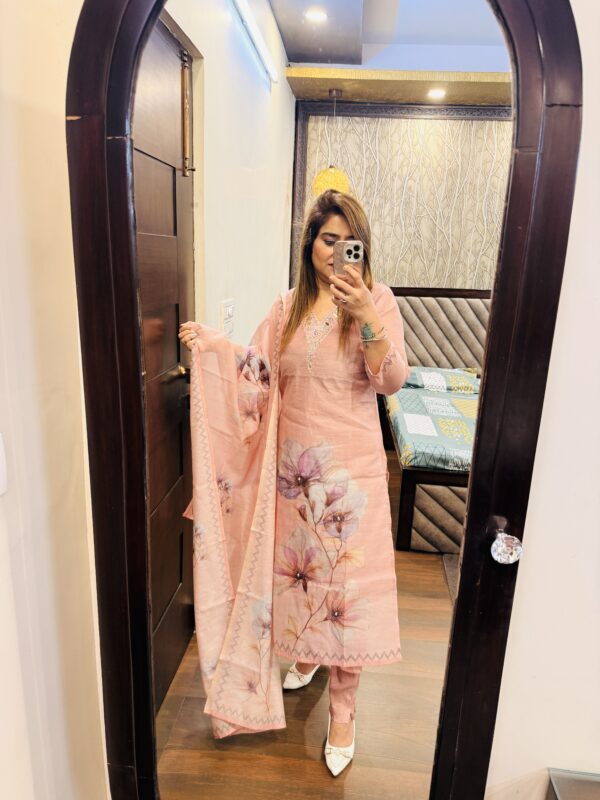 Blush Pink Suit With Floral Dupatta