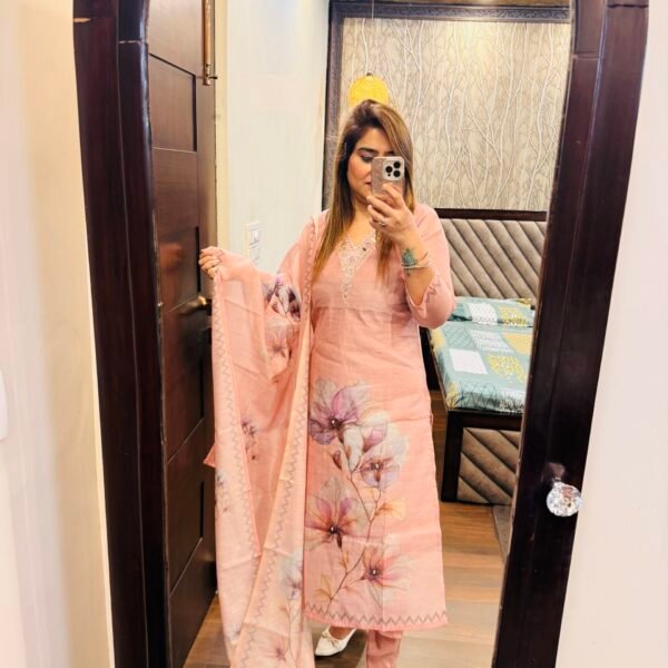 Blush Pink Suit With Floral Dupatta