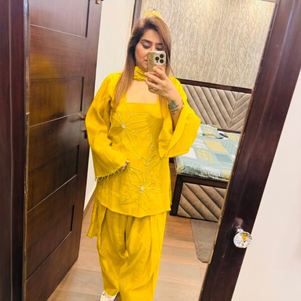 Yellow Suit With Farshi Salwar & Choker Dupatta - Yellow, 3XL