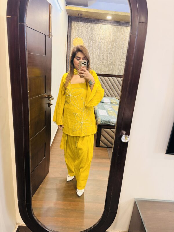 Yellow Suit With Farshi Salwar & Choker Dupatta