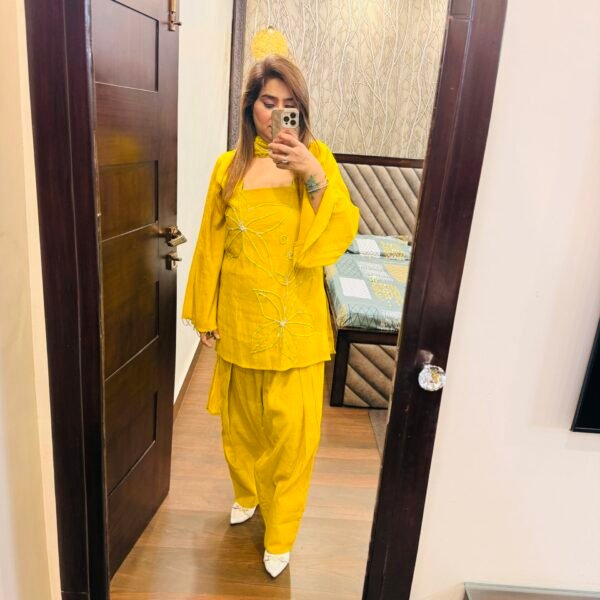 Yellow Suit With Farshi Salwar & Choker Dupatta