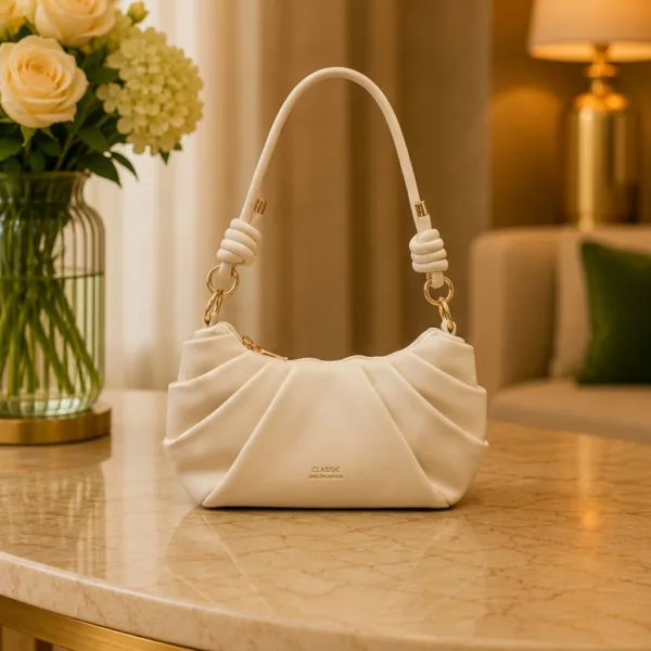 Classic Ivory Knot Handle Shoulder Bag
