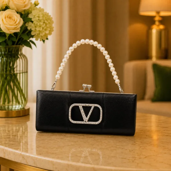 Pearl Handle V-Lock Black Clutch