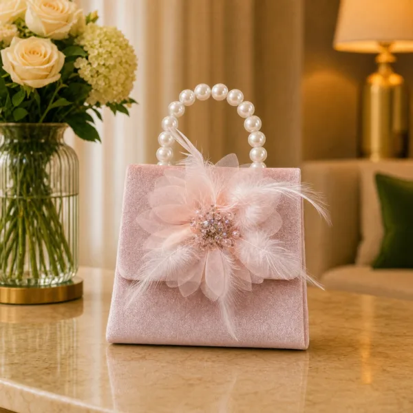 Blush Pink Feather Pearl Clutch