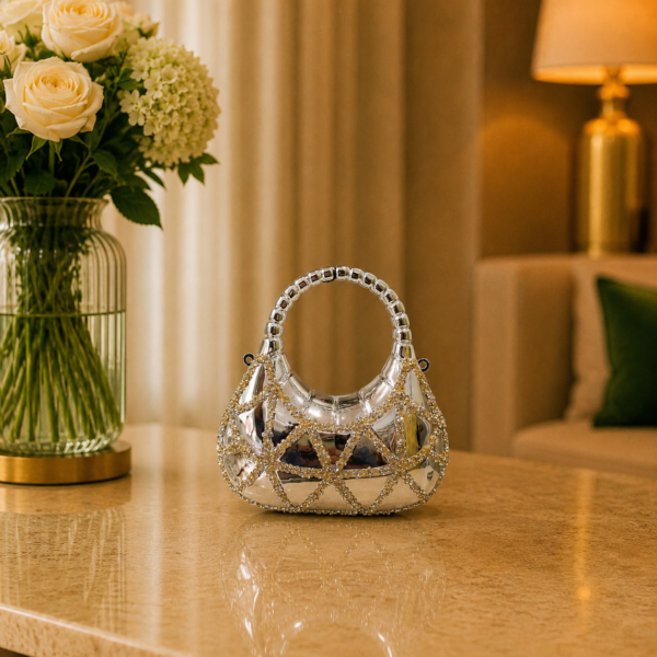 Luxury Copper Circular Crystal Evening Clutch Bag for Women