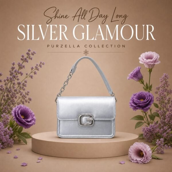 Flap Shoulder Bag for Women – Black & Silver - Silver