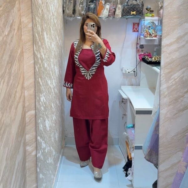 Designer Embroidered Co-Ord Set - Maroon, L
