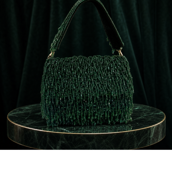 Emerald Velvet Beaded Bag