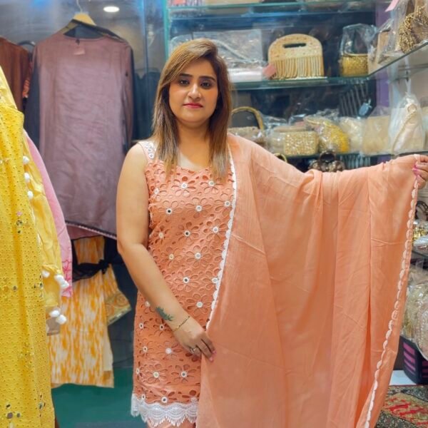 Elegant Peach Cotton Suit Set