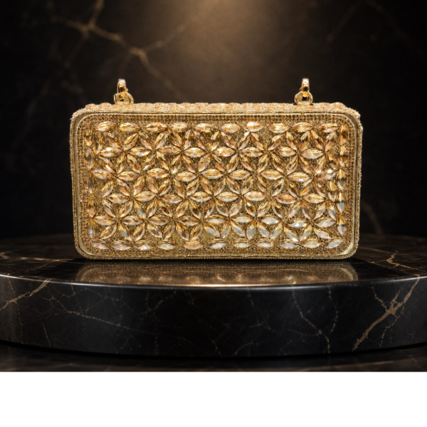 Golden Floral Relief Box Clutch