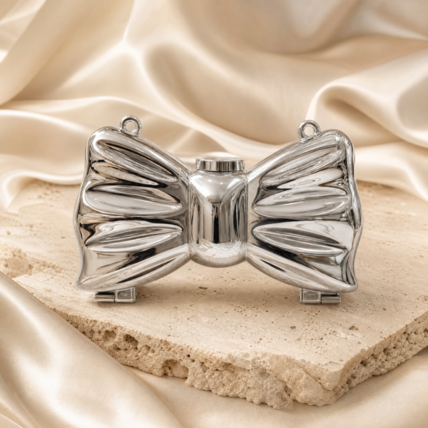 Silver Bow Metallic Clutch