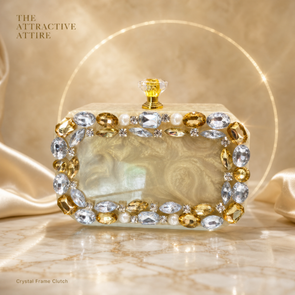 Champagne Crystal Frame Clutch