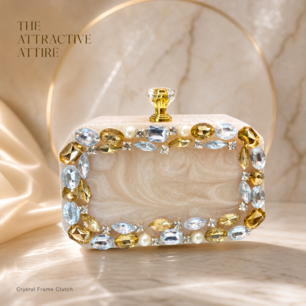 Ivory Crystal Frame Clutch