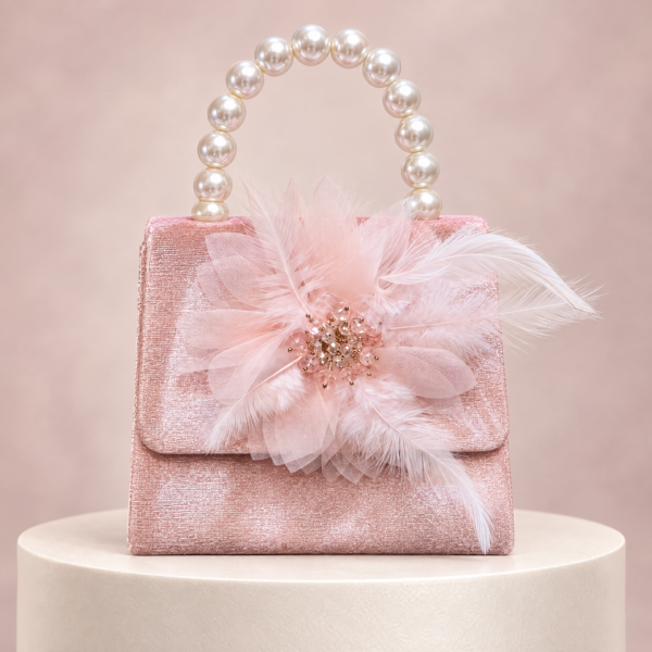 Blush Pink Pearl Handle Feather Clutch
