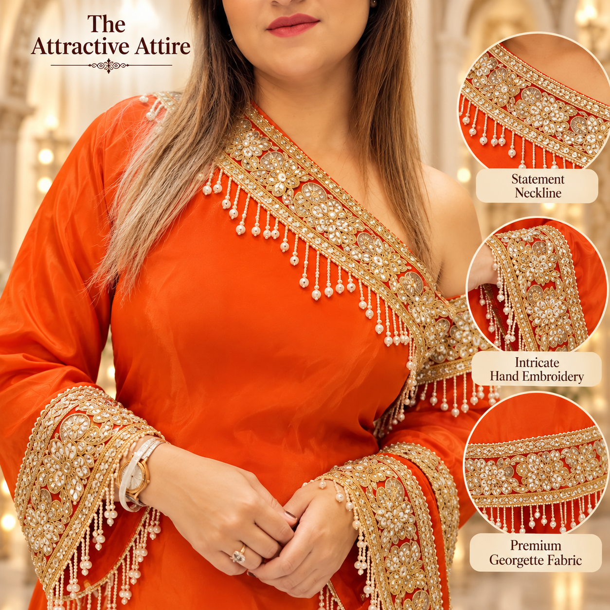 Luxe Orange Embroidered Attire