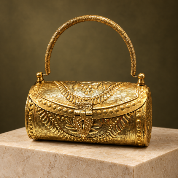 Antique Gold Cylindrical Box Clutch