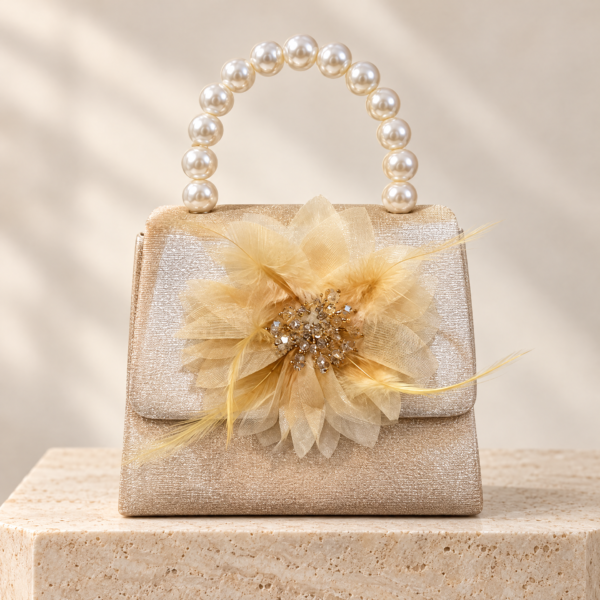 Champagne Pearl Handle Feather Clutch