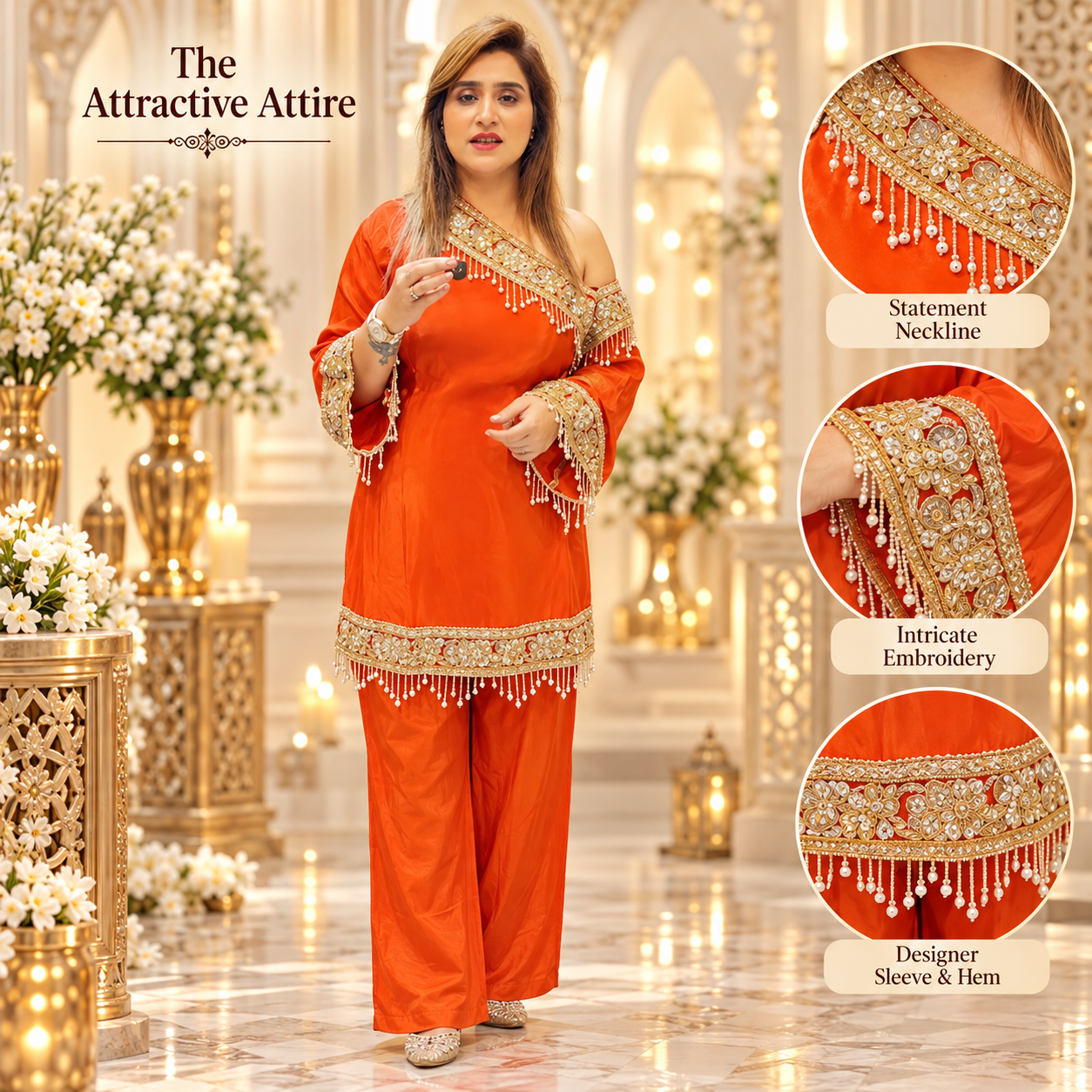The Attractive Attire_ Orange Embroidered Ensemble