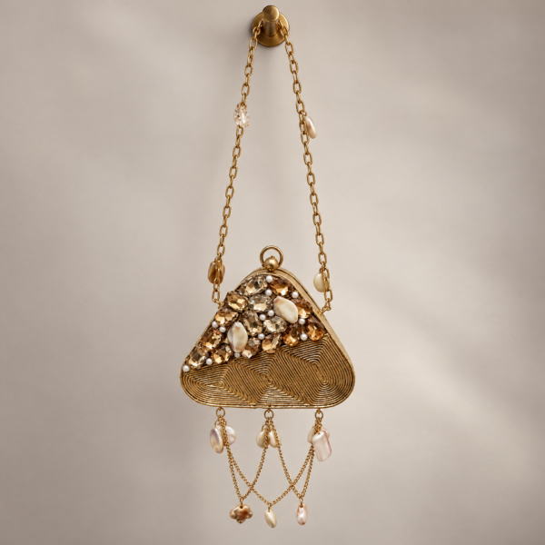 Antique Gold Triangle Pearl Detail Bag