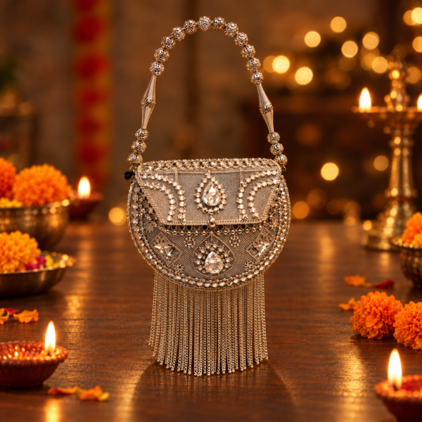 Silver Crystal Fringe Bag